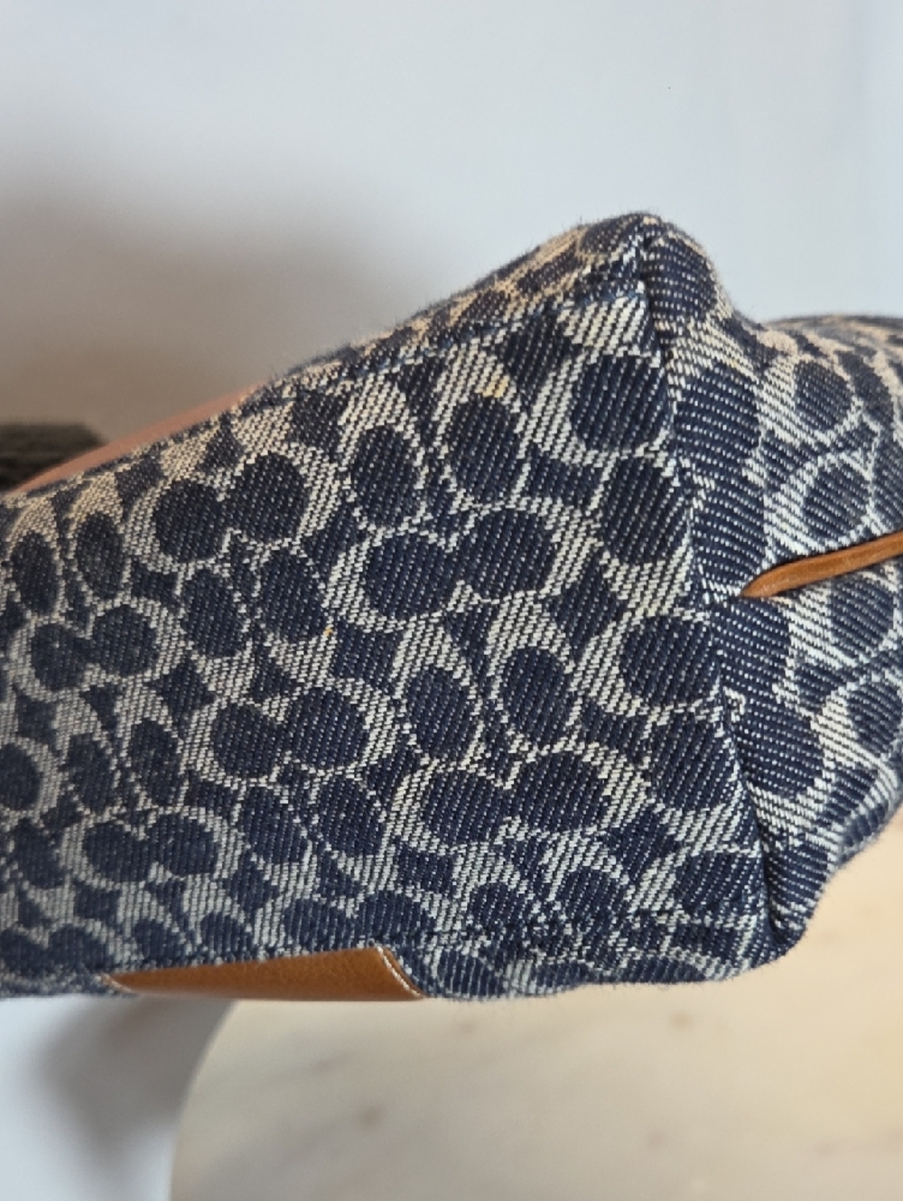 Coach Blue Denim Signature Canvas Mini Bag with Brown Leather Trim - Picture 4 of 7